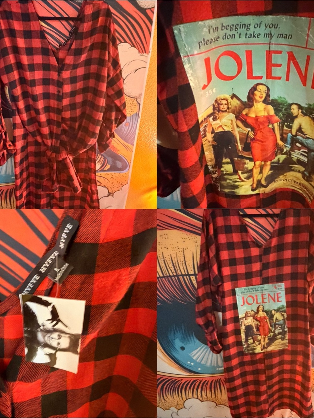 Red & Black Plaid WOMEN’s CUSTOM DOLLY PARTON JOLENE TUNIC LARGE